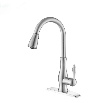 High Arc Brushed Nickel Pull out Stainless Steel Kitchen Sink Faucets with Pull Down Sprayer